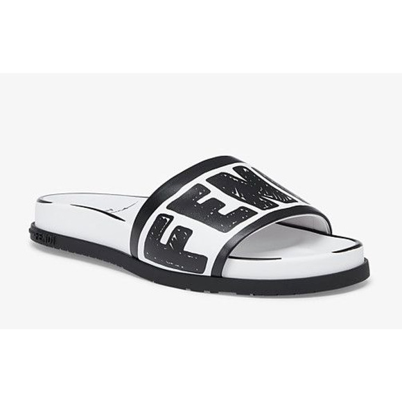 Fendi Joshua Vides White Black Leather Logo Mule Slide Flat Flop Sandal 36.5 - Picture 5 of 12